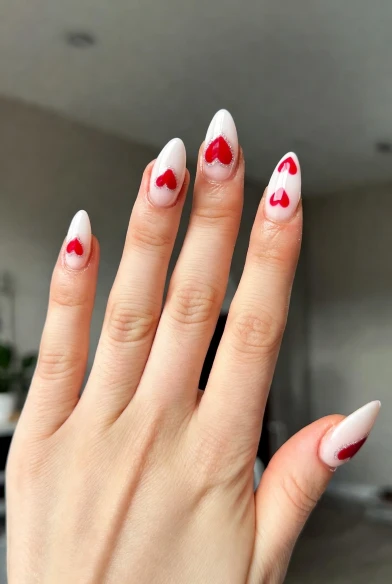 Milky White Heart Tip Nails