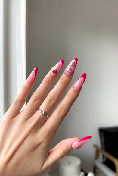 Pink French Tip Heart Nails