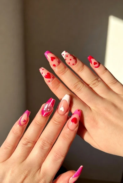  Pink Heart French Nails