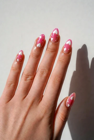 Pink Heart Confetti Nails