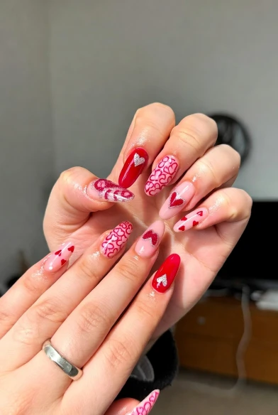 Bold Heart Pattern Nails