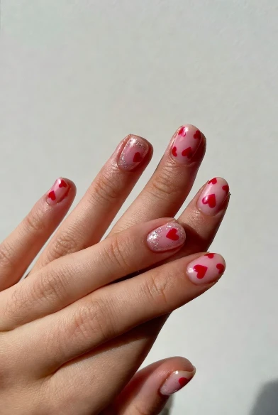 Sheer Pink Mini Heart Nails