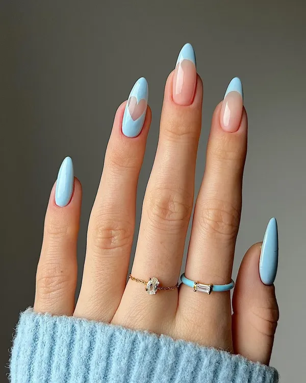 Simple Baby Blue Valentine’s Day Nails