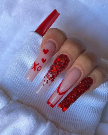  XO Red Sparkle Nails