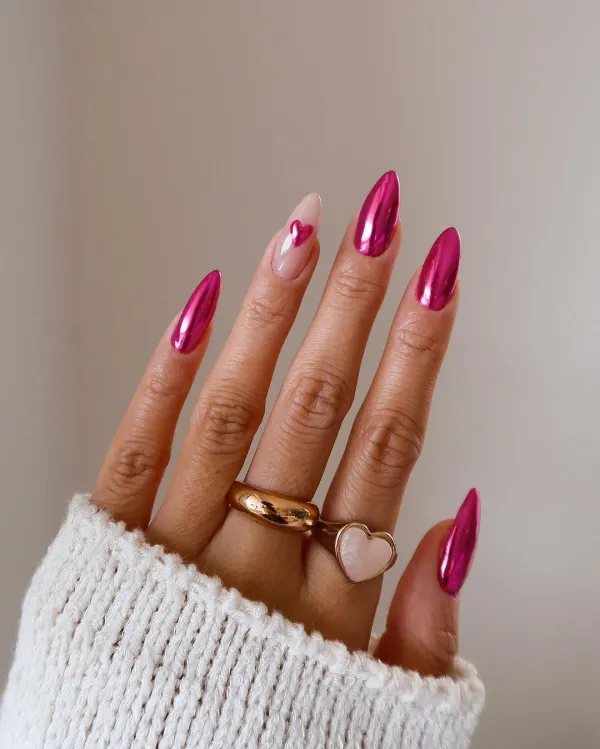 Simple Metallic Pink Valentine’s Day Nails