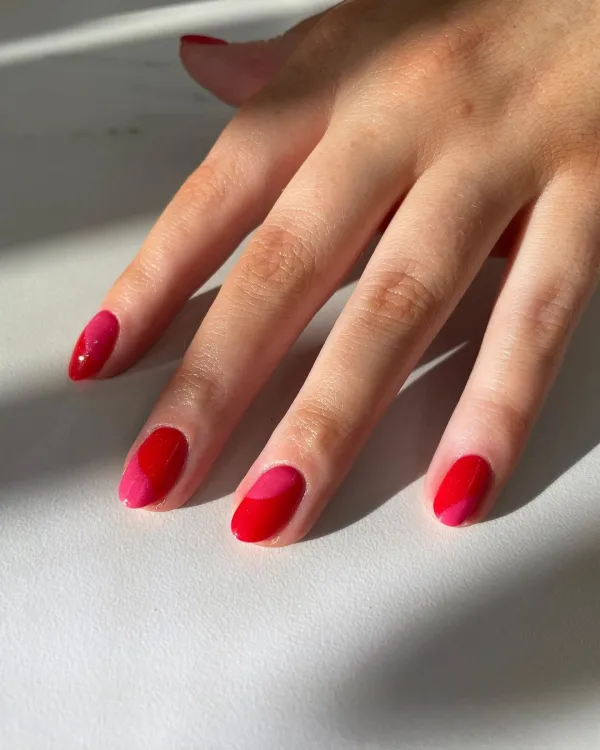 Short Red and Pink Valentine’s Day Nails