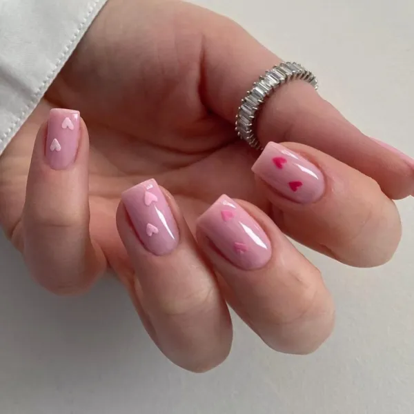 Cute + Simple Heart Themed Valentine’s Day Nail Art