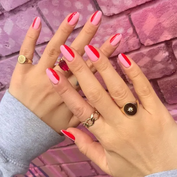 Simple Color-Block Valentine’s Day Nails