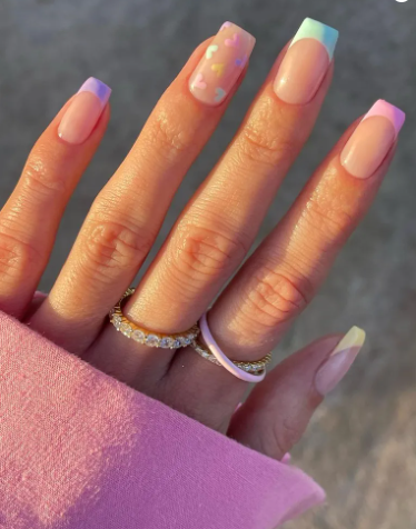 Pastel Heart French Tip Nails