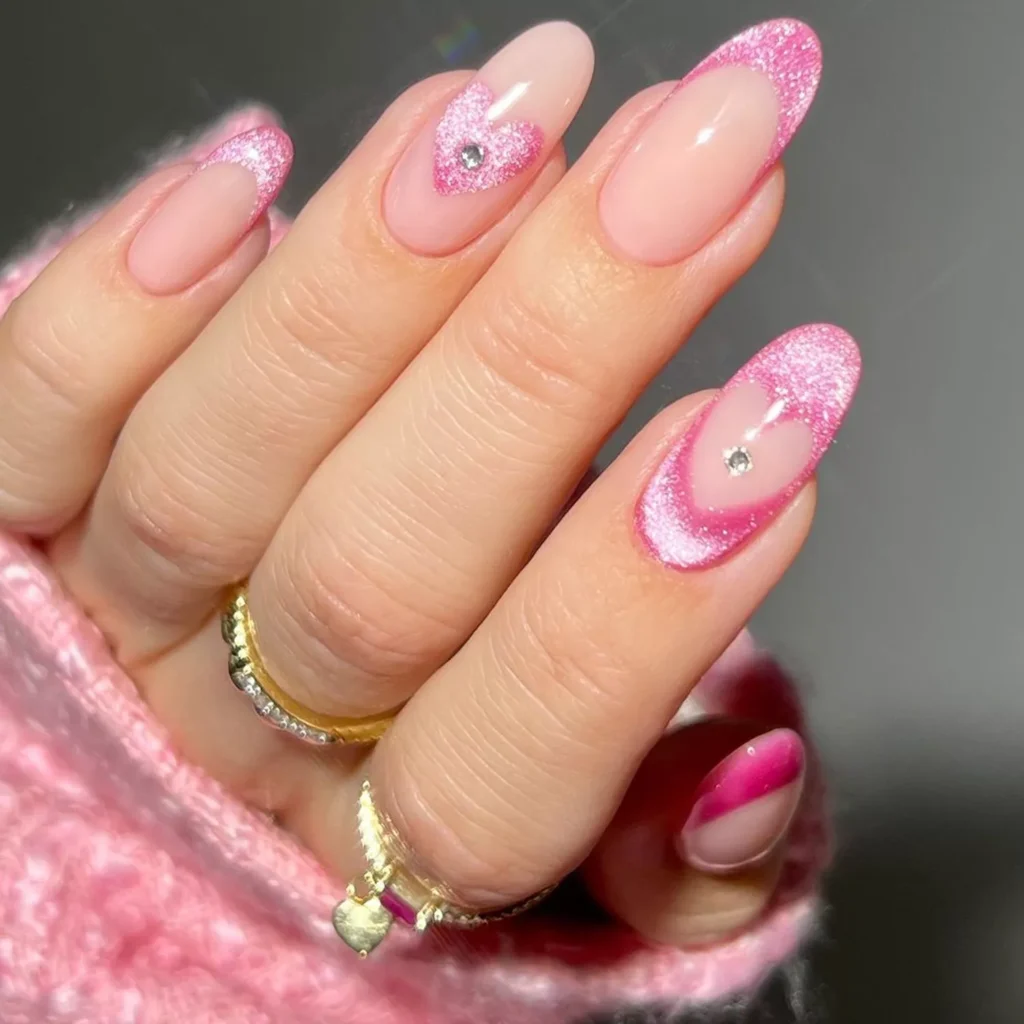 Baby Pink Velvet Heart Nails