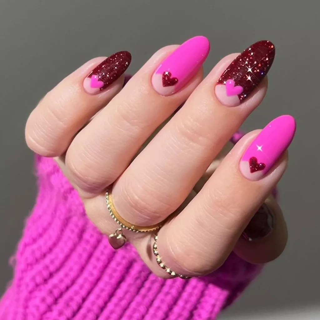 Burgundy and Pink Velvet Nails
