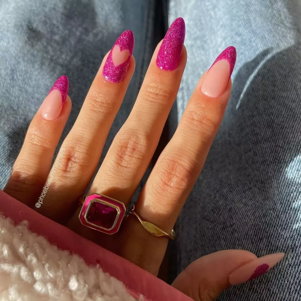 Fuchsia Velvet Heart Nails