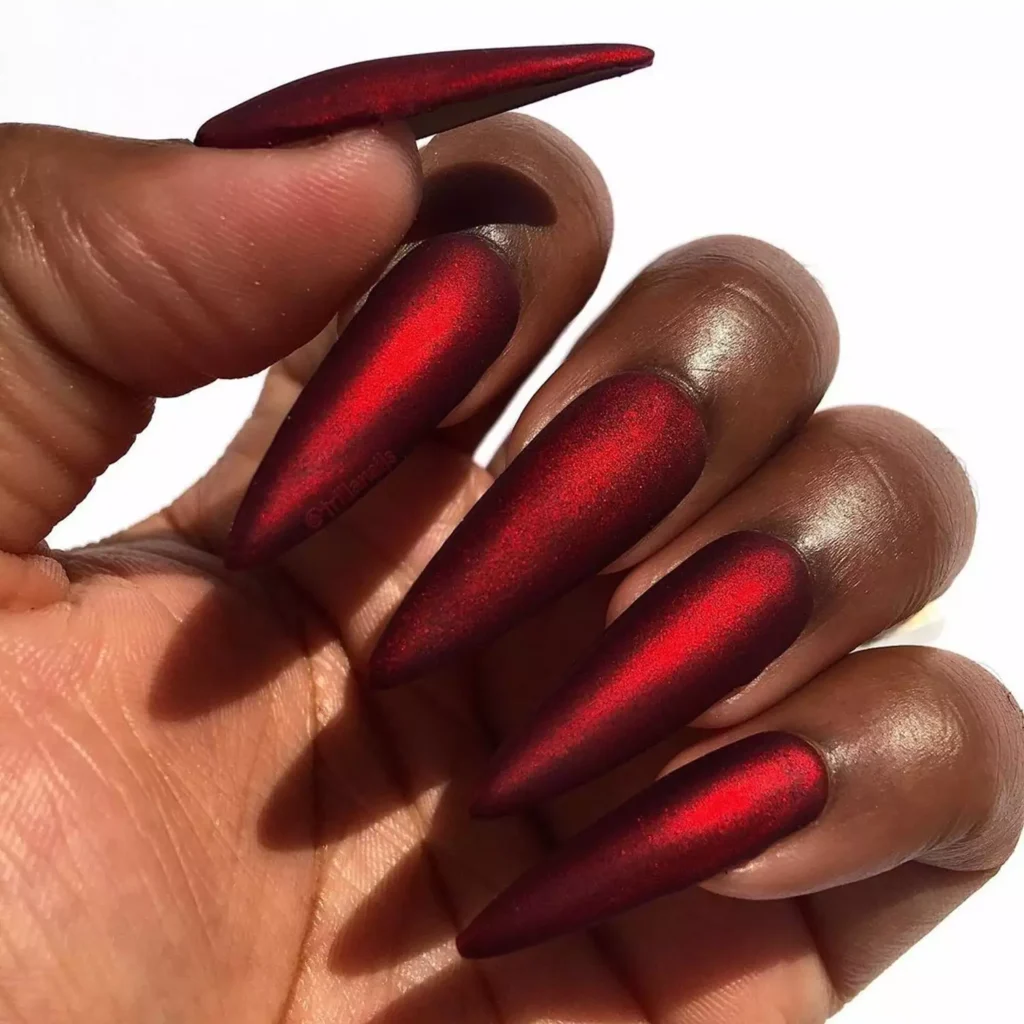 Matte Red Velvet Stiletto Nails