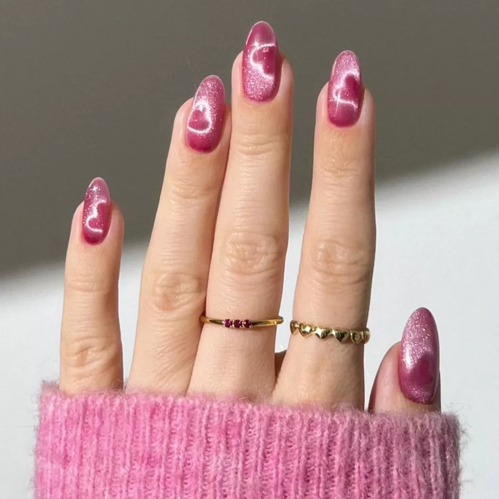 Neon Heart Velvet Nails