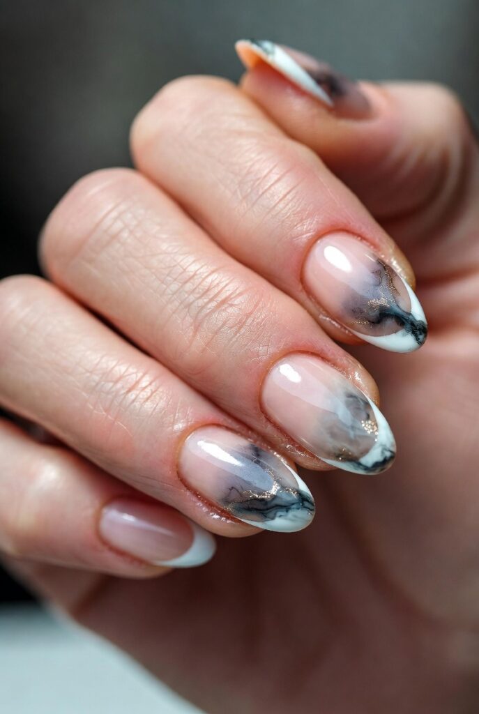 White & Blue Marble Nails