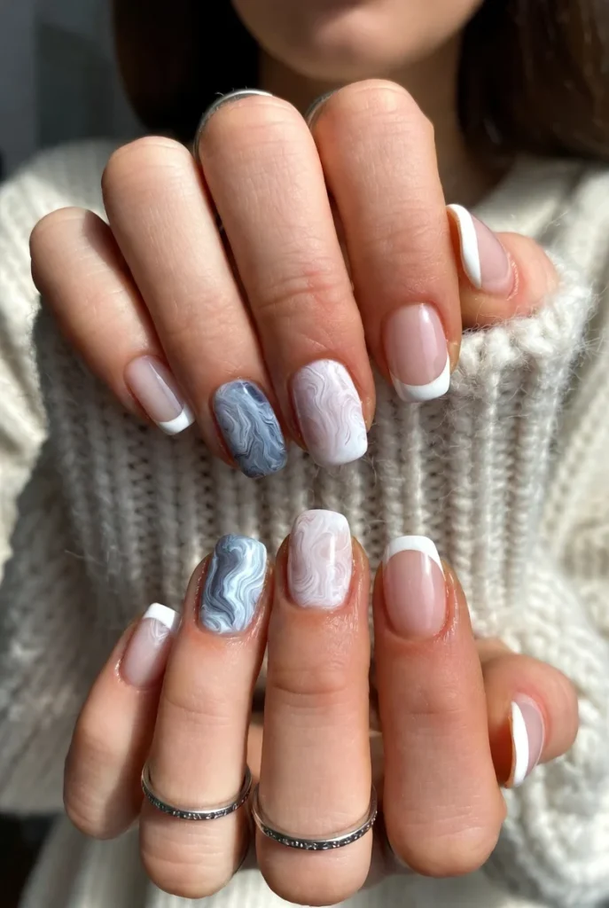 Blue Marble French Tips