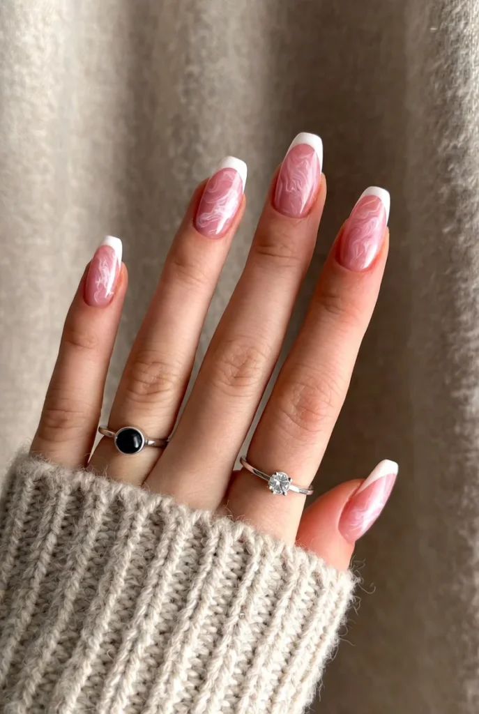 Pink Marble French Tips