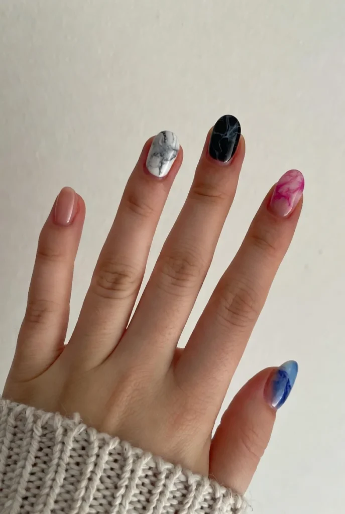 Mixed Marble Accent Nails