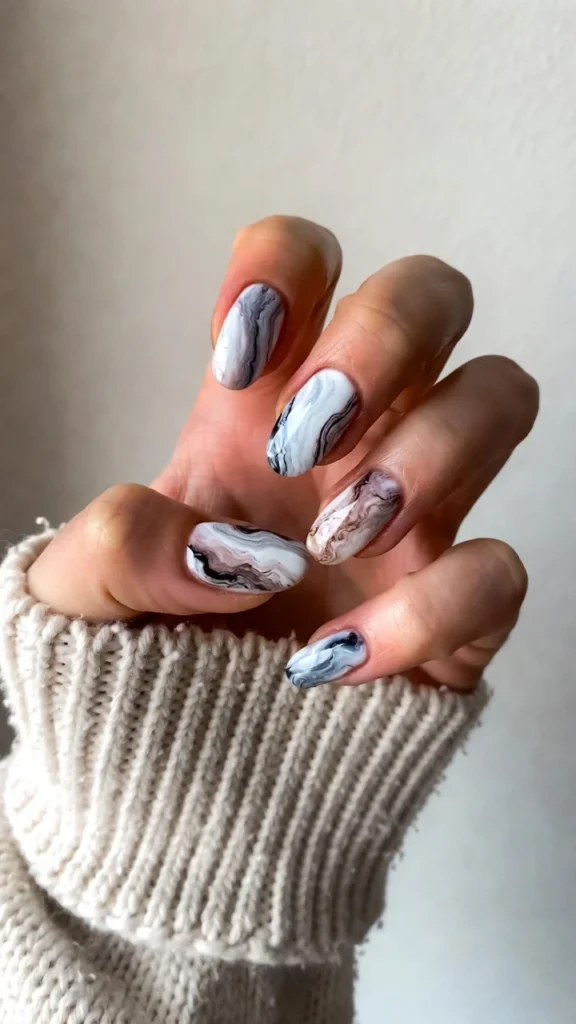 Soft Grey Marble Nails