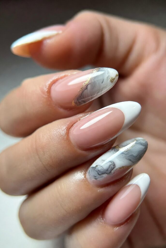 Gold Marble French Tips