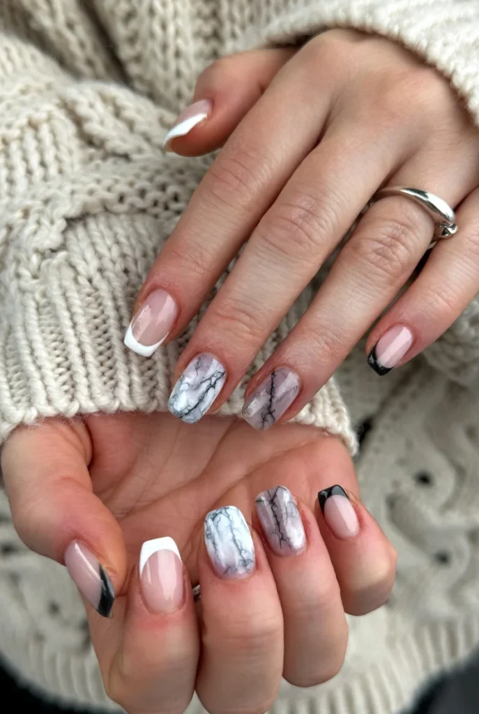 Black & White Marble Edge Tips