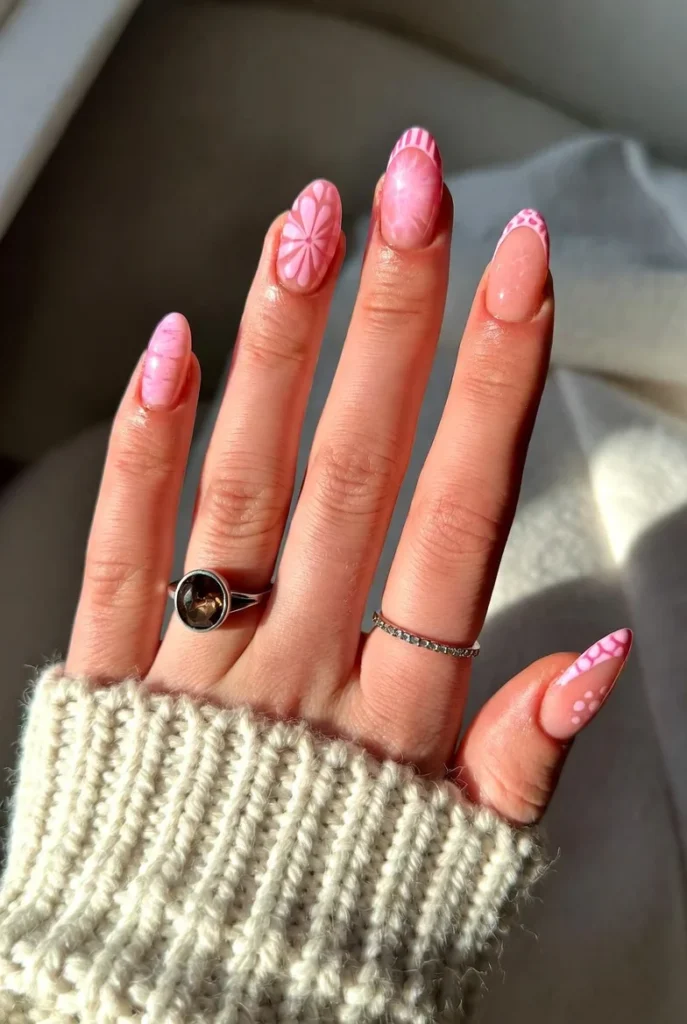 Pink Marble Bloom Nails
