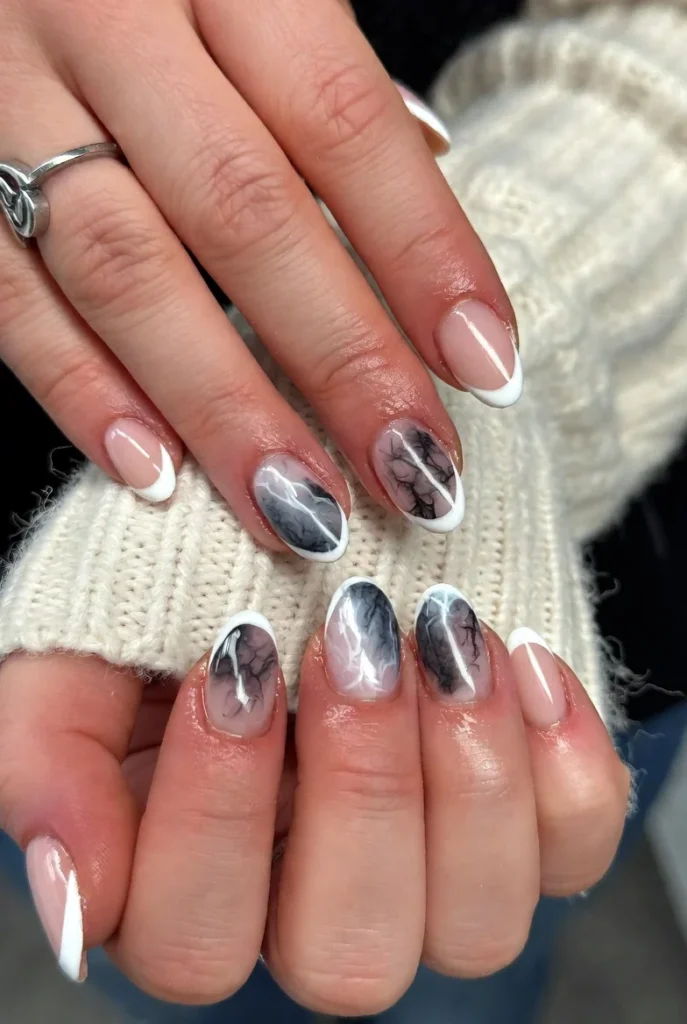Smoky Vein Marble French Tips