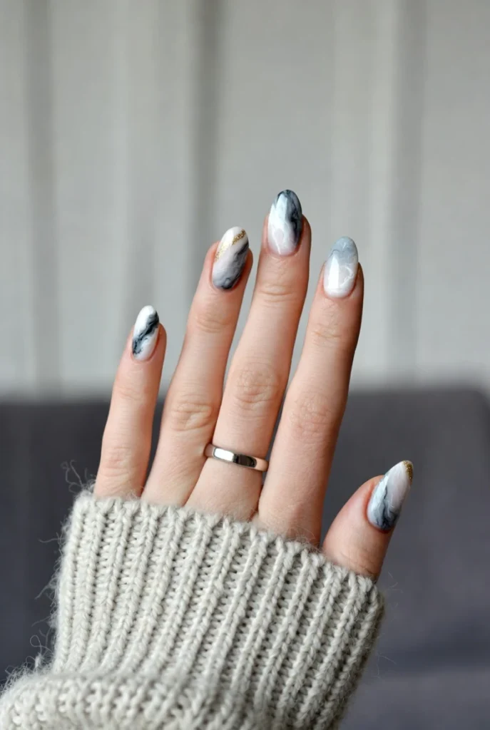 Soft Gold Marble Nails