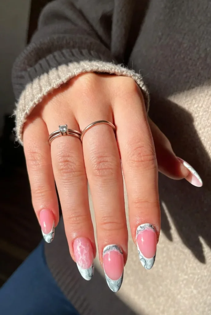 Pink Marble Lightning Tips