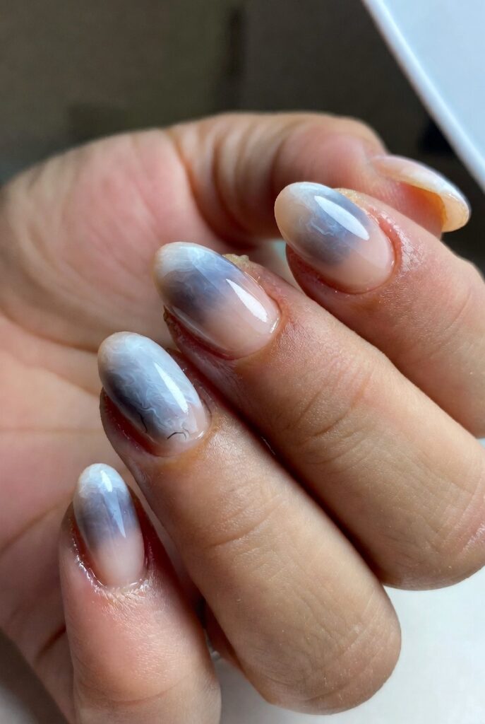 Cloudy Blue Marble Nails