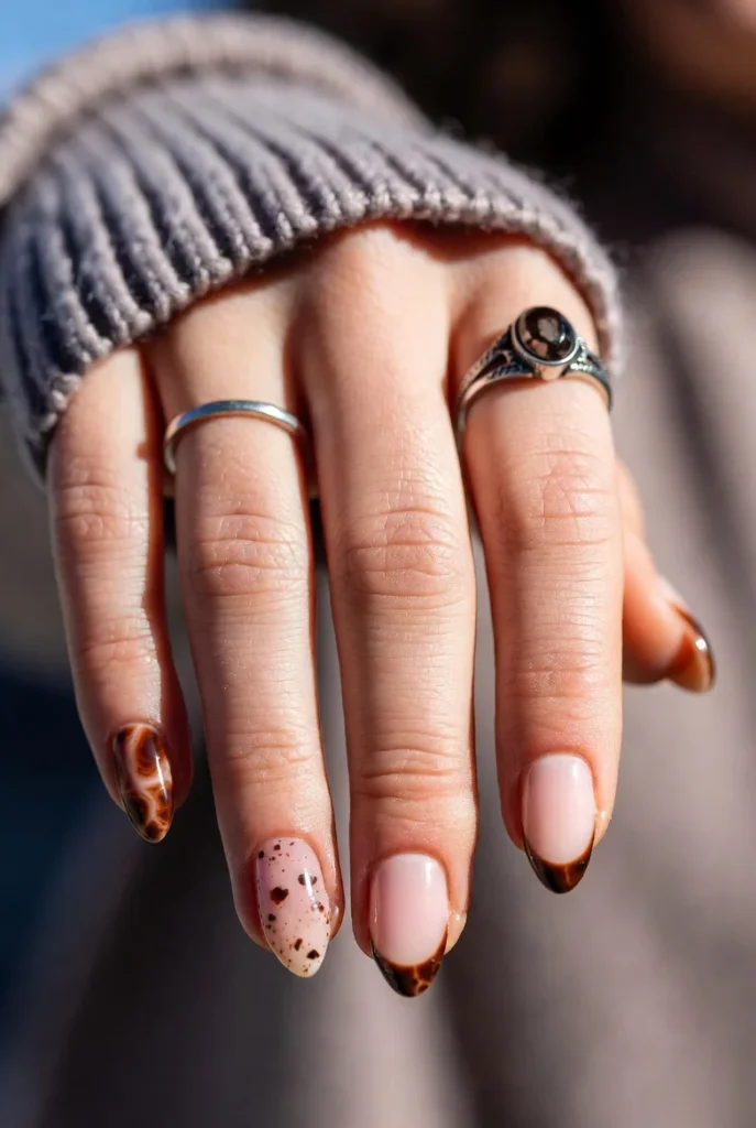 Brown Swirl Speckle Mix Nails