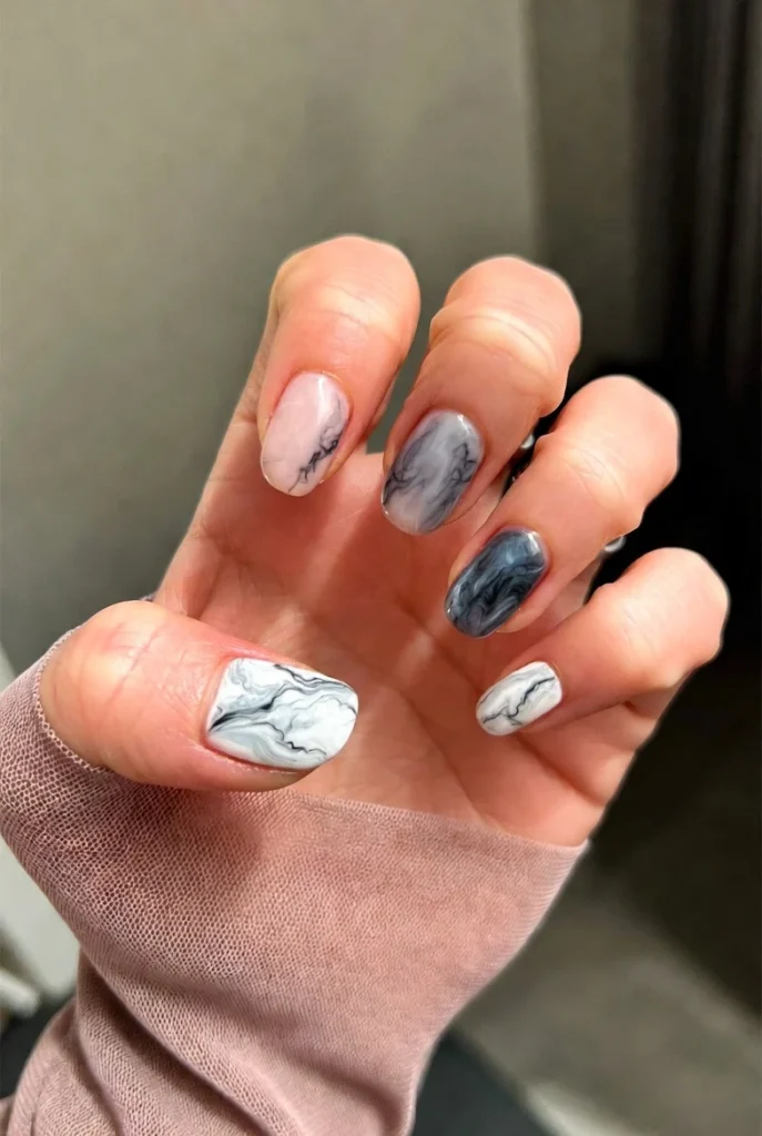 Soft Grey Marble Mix Nails