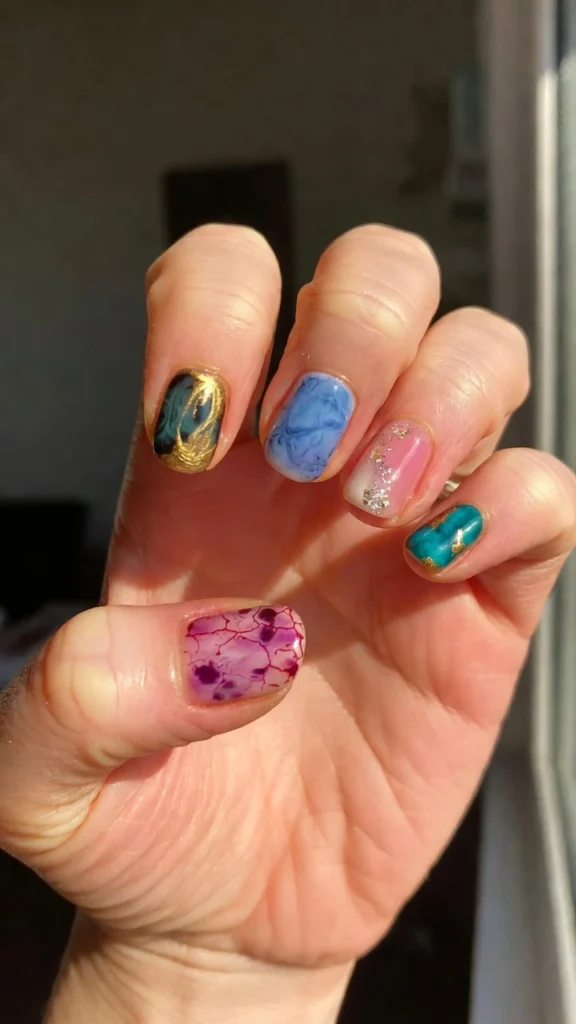  Teal & Pink Marble Magic Nails