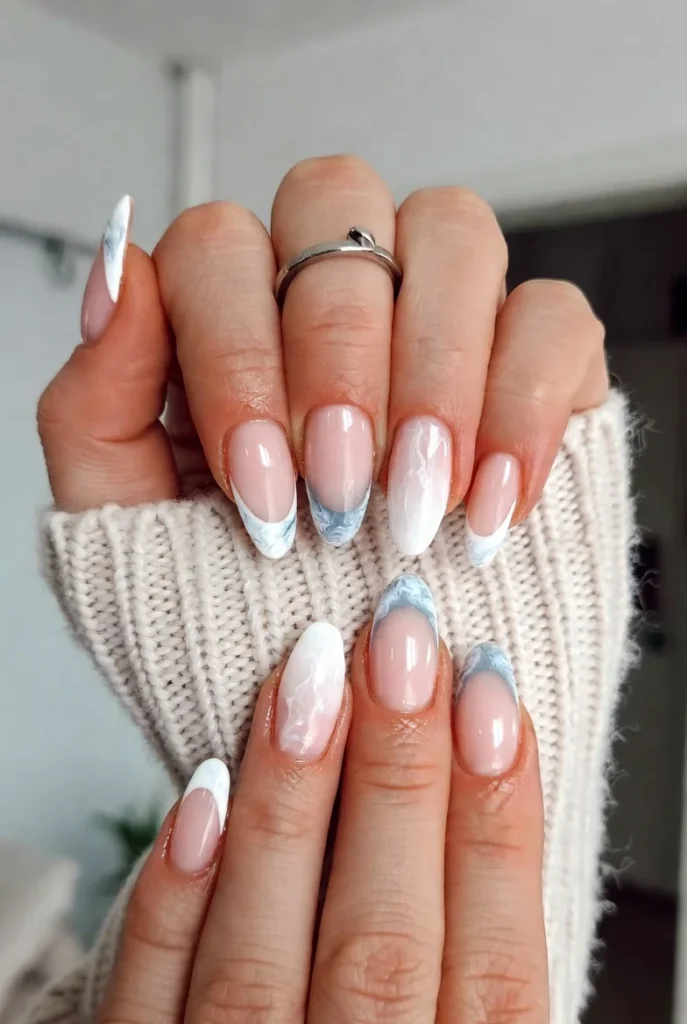 Blue Mist Marble French Tips