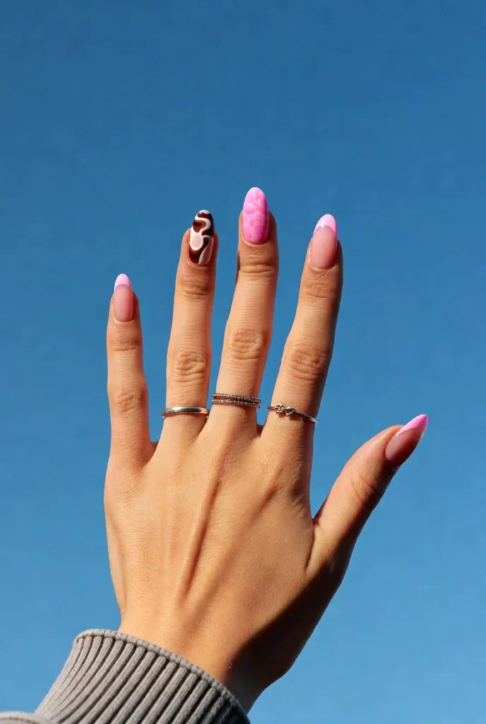 Pink Swirl French Mix Nails