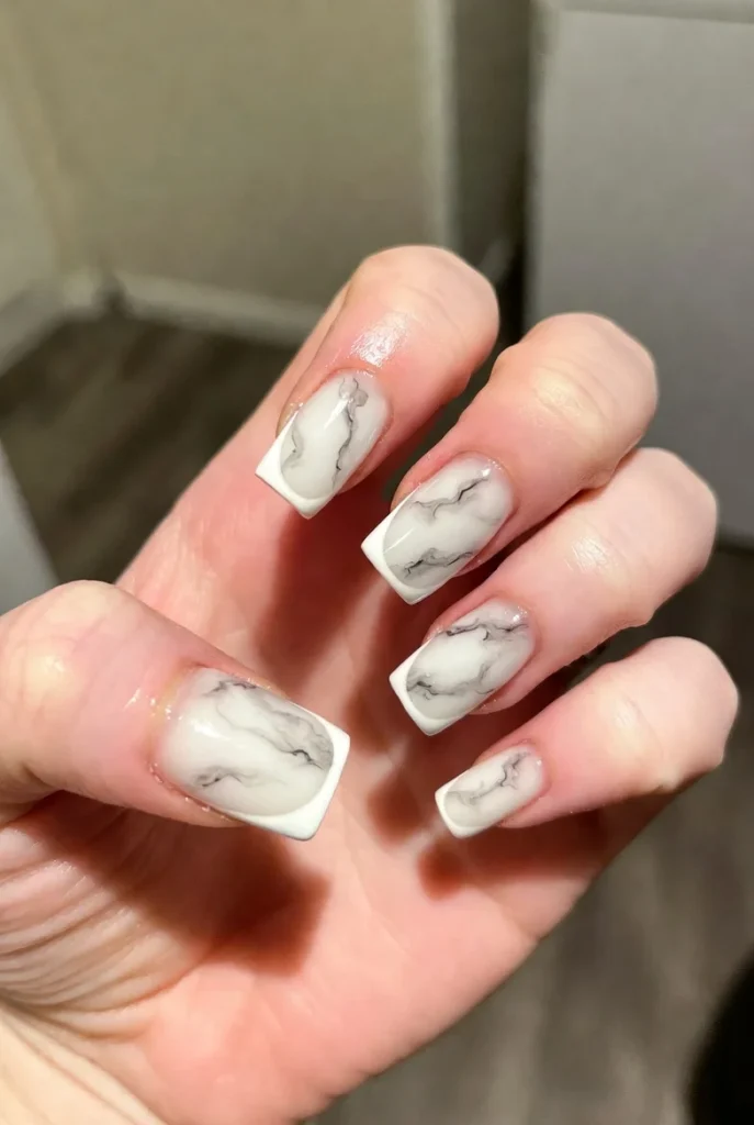 White Stone Marble Nails
