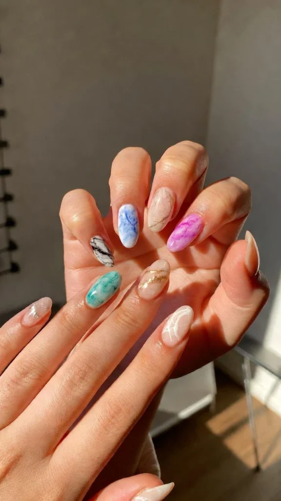 Multi-Color Marble Elegance Nails