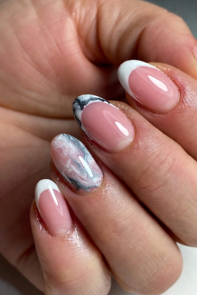 Marble French Fusion Nails