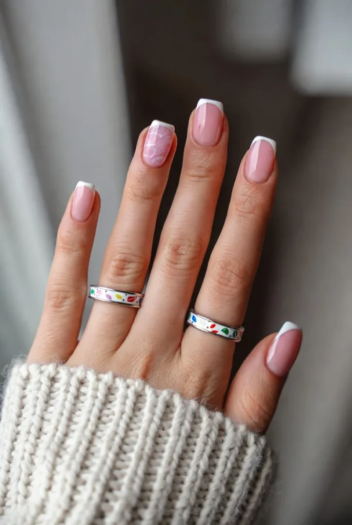 Pink Marble Accent French Tips