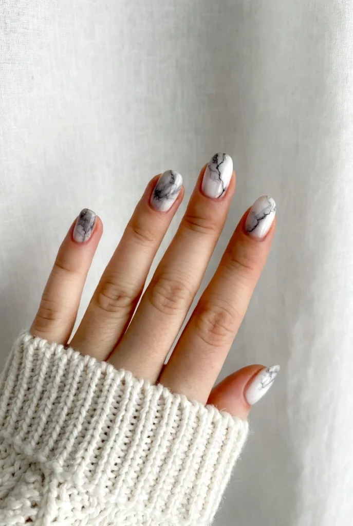 Classic White Marble Nails