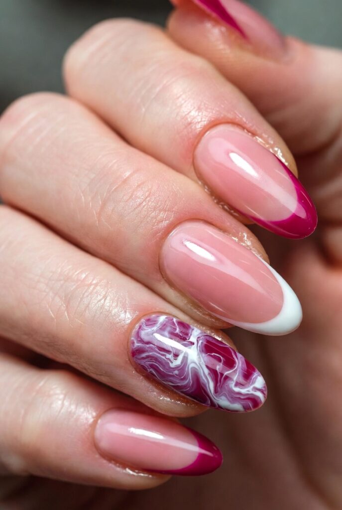 Pink Marble French Tips