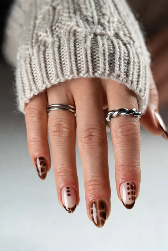 Abstract Brown Geo Nails