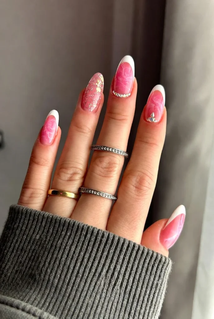 Pink Rose & Glitter French Mix