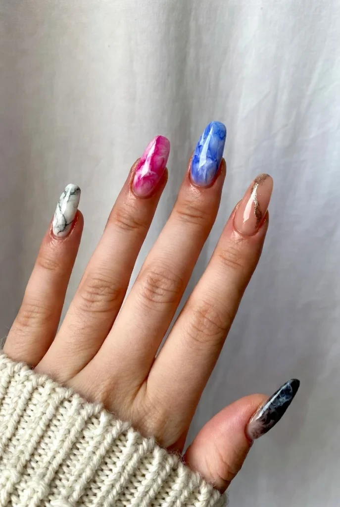  Colorful Marble Accent Nails