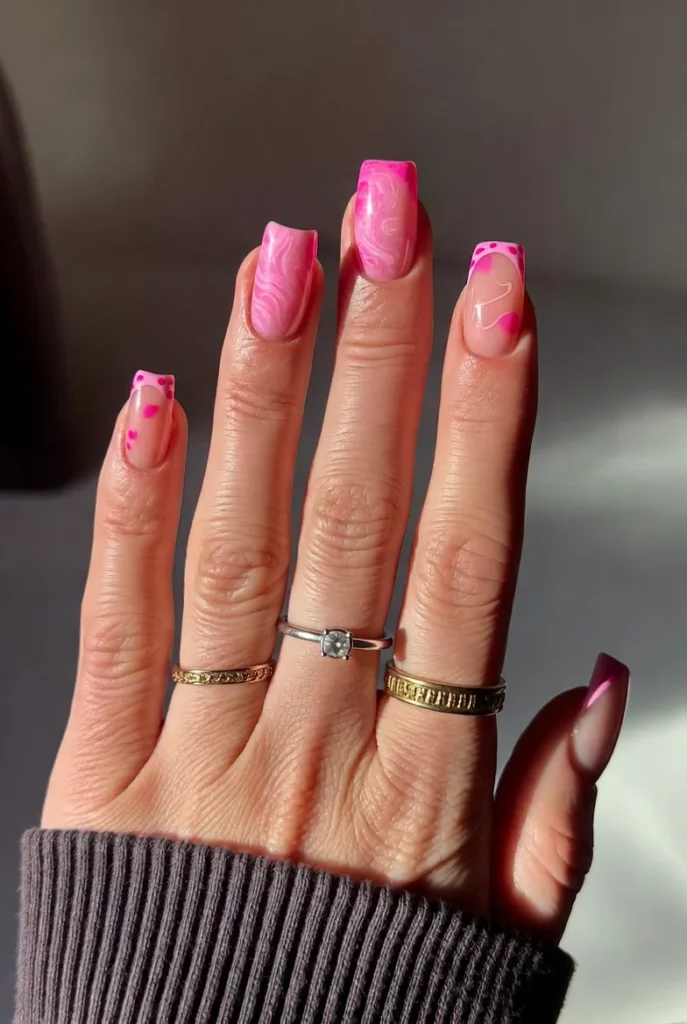 Pink Marble Dot Mix Nails