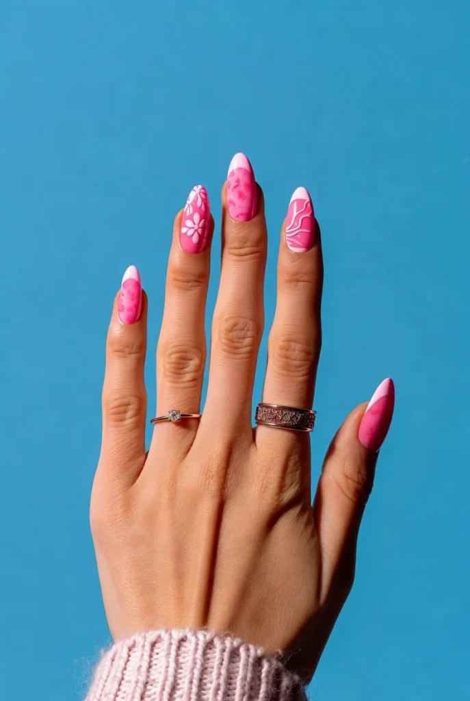 Pink Floral Marble Art