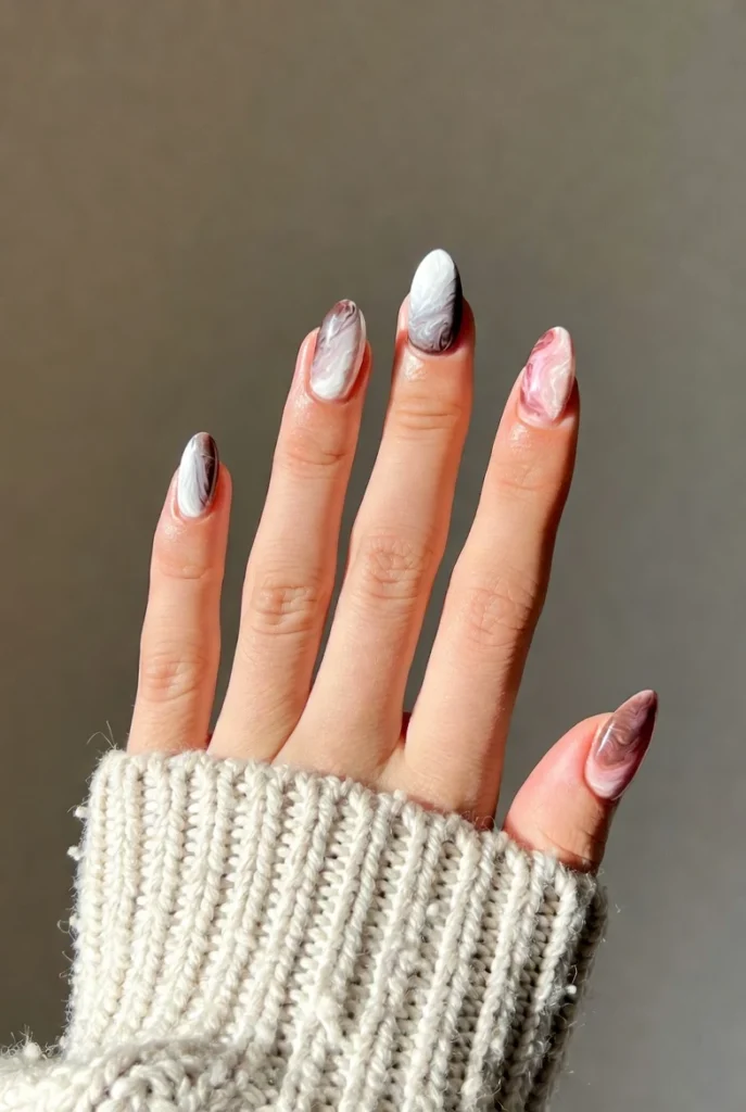 Mixed Neutral Marble Nails