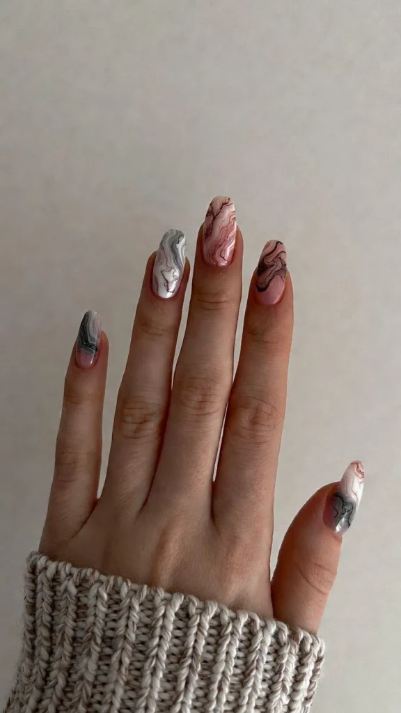 Abstract Pink & Gray Marble Nails