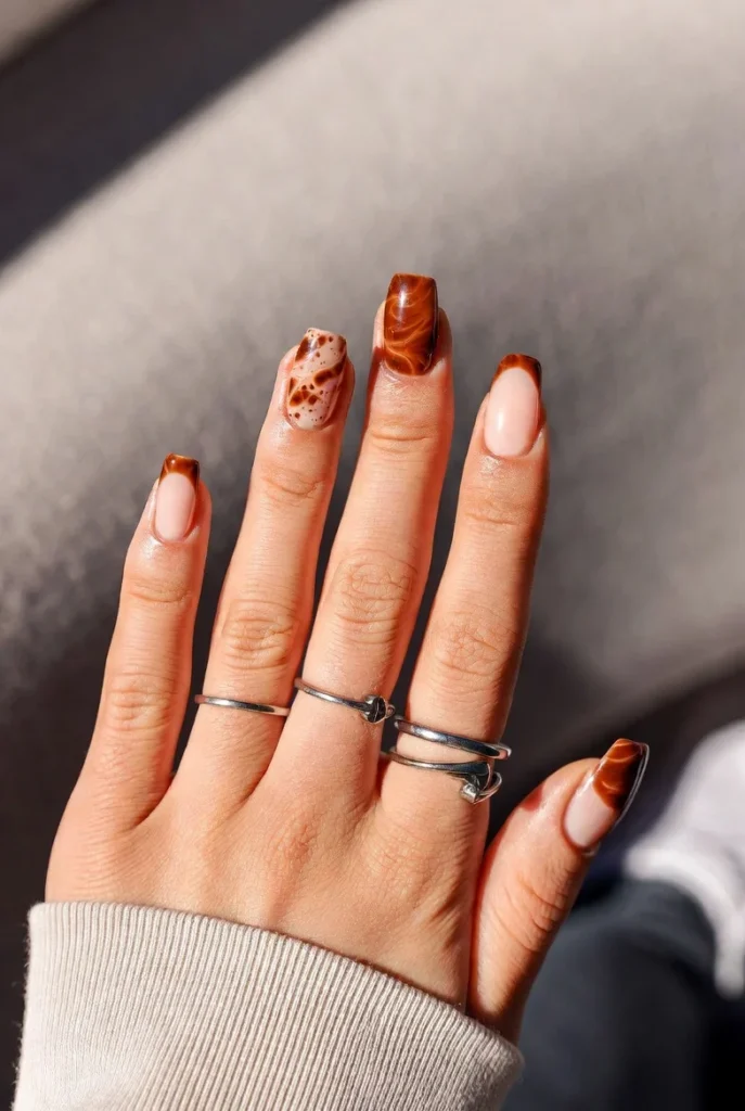 Brown Marble Speckle Nails