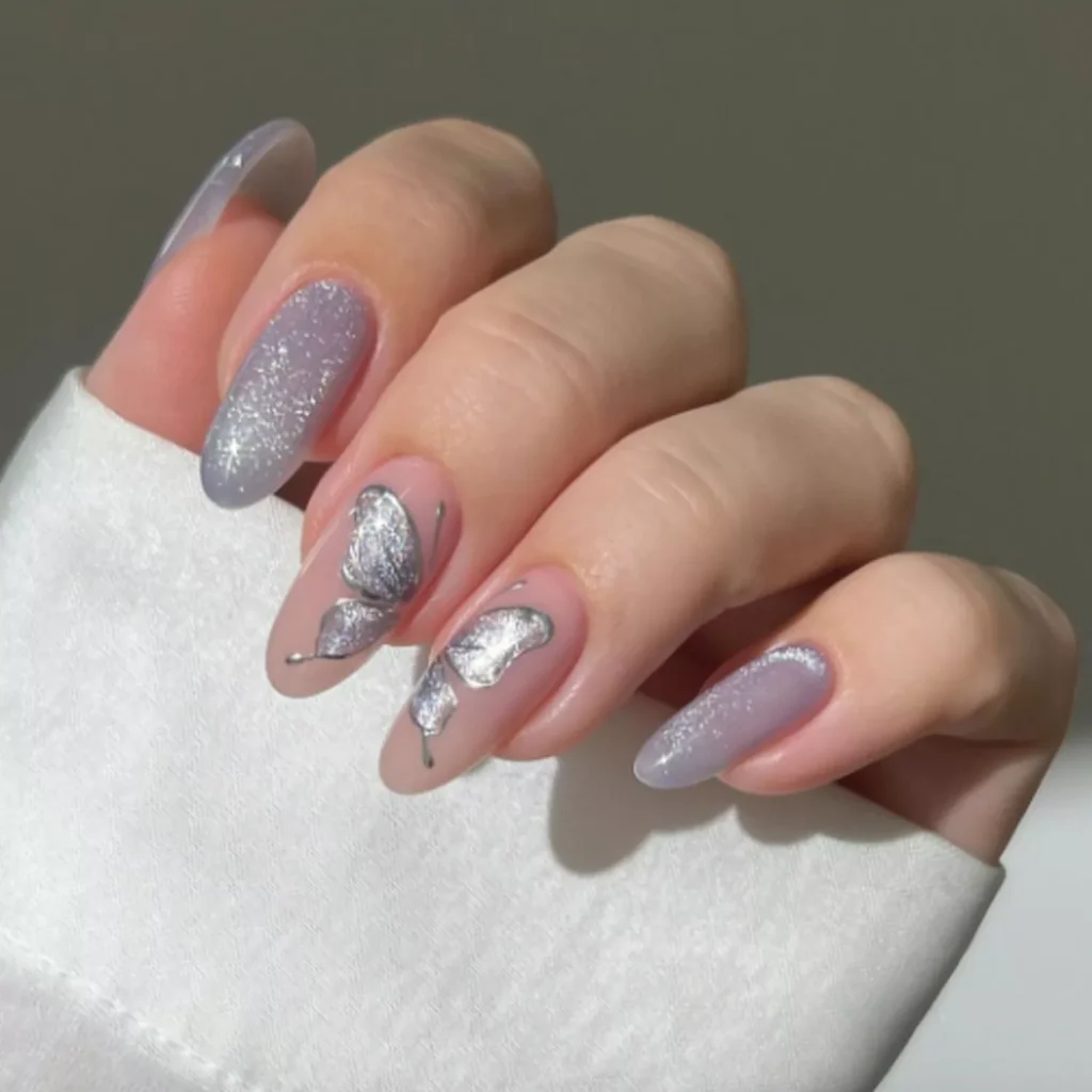 Lavender Butterfly Shimmer Nails